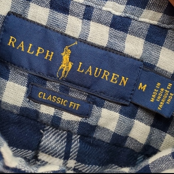 Ralph Lauren Shirt Mens M Blue Gray Gingham Plaid Button Down Classic Fit Cotton - Picture 2 of 15